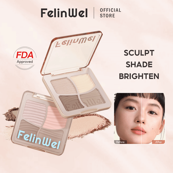 FelinWel 4 colores resaltador contorno paleta maquillaje 3D bronceador mate contorno polvo