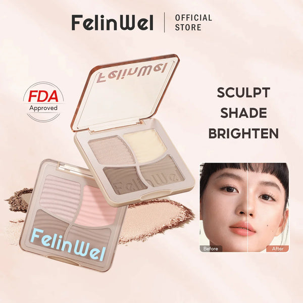 FelinWel 4 colores resaltador contorno paleta maquillaje 3D bronceador mate contorno polvo
