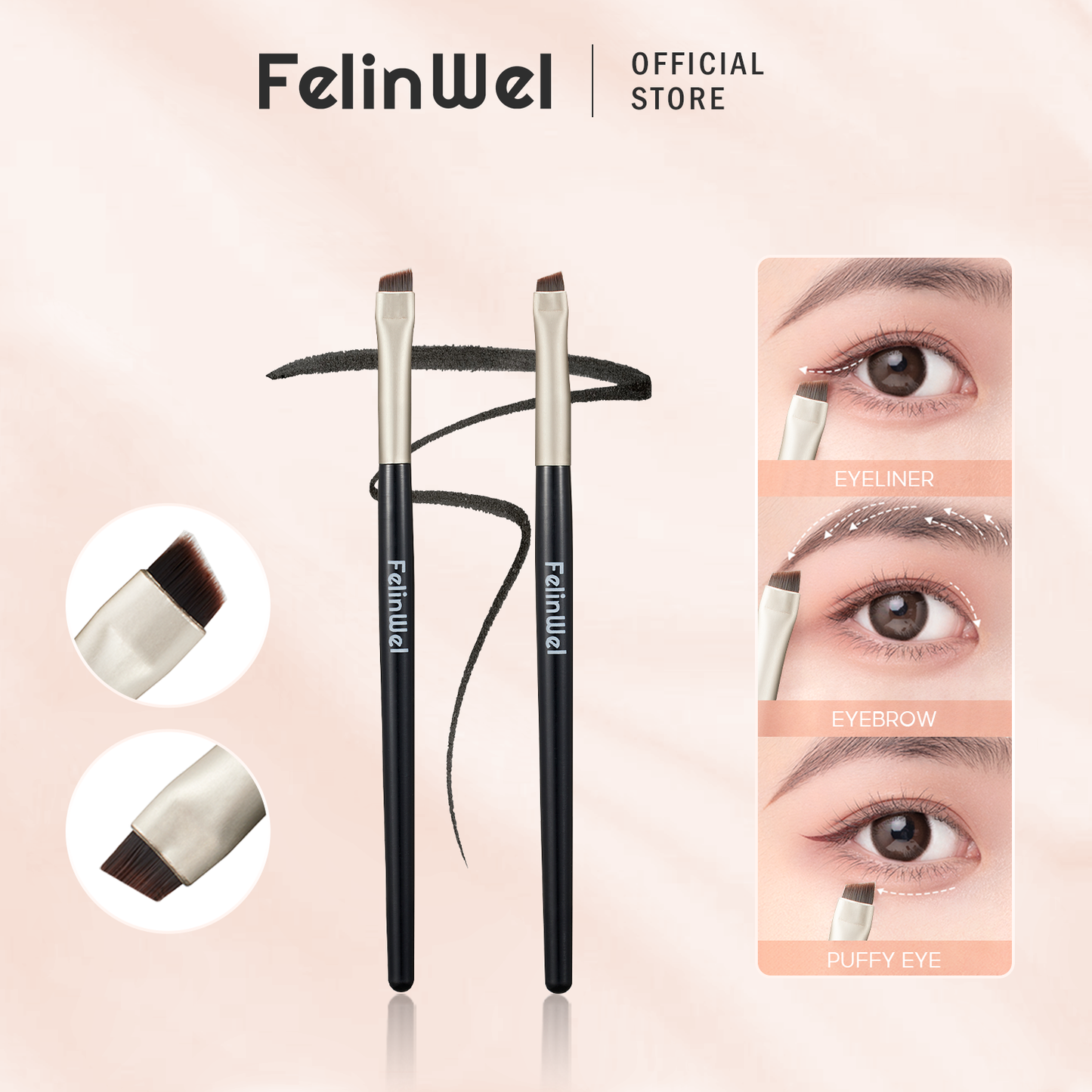 FelinWel 2 brochas de maquillaje para cejas y delineador de ojos en ángulo
