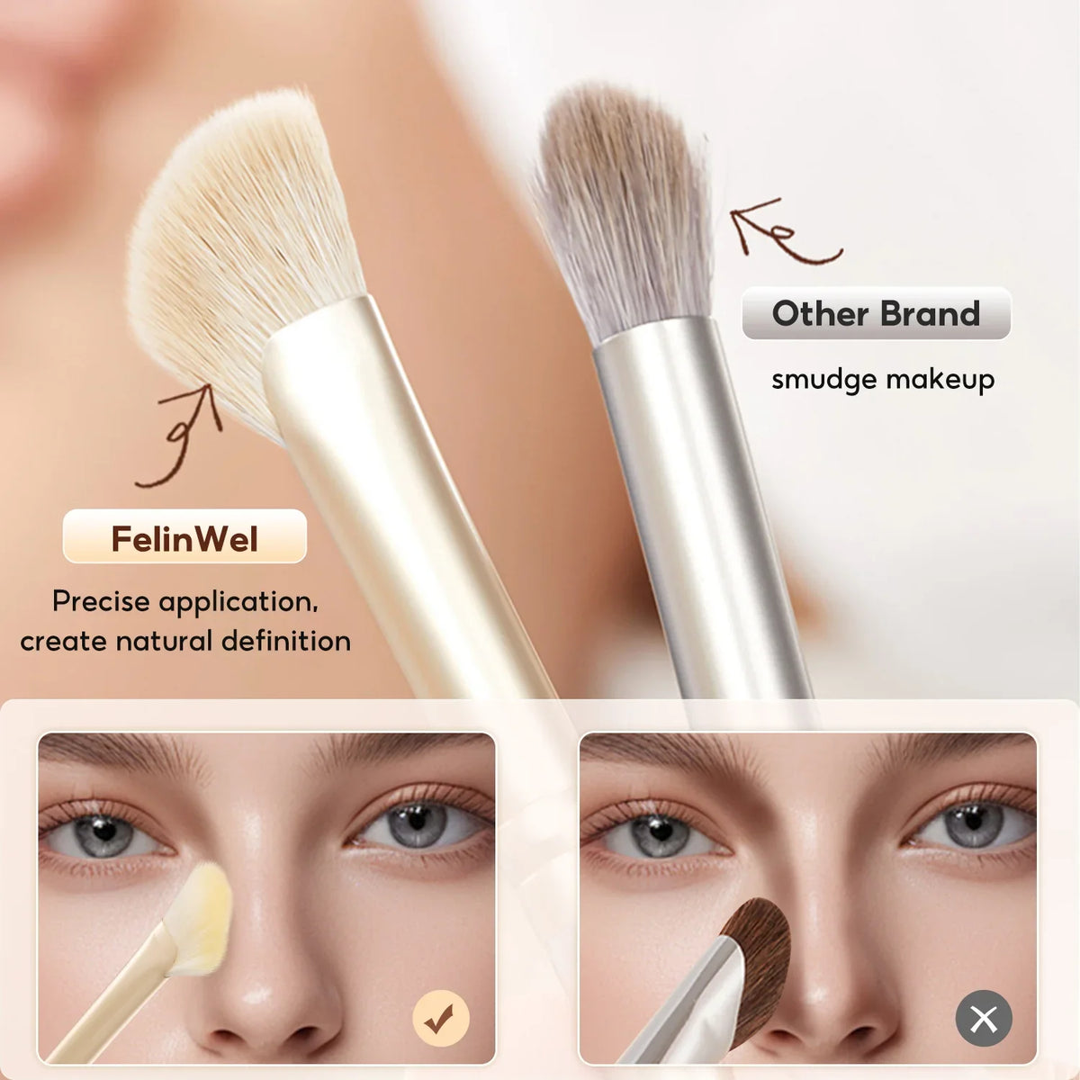 FelinWel Half Fan-Shape Nose Contour Brush – Precise Sculpting, Cruelty-Free