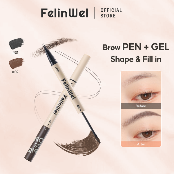 FelinWel Dual-Ended Brow Pen & Mascara Waterproof Eyebrow Pencil with 2-Fork Tip & Tinted Brow Gel