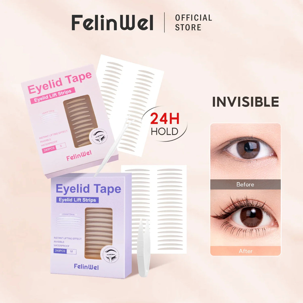 FelinWel Invisible Double Eyelid Tape – 240 Pcs, Waterproof, for Hooded & Mono-Lids