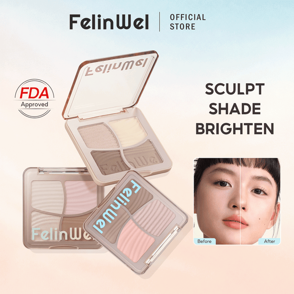 FelinWel 4 colores resaltador contorno paleta maquillaje 3D bronceador mate contorno polvo