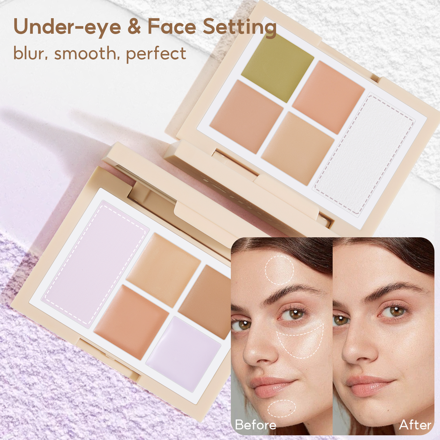 FelinWel Color Corrector Palette for Dark Circles, Redness & Blemishes, Creamy Concealer + Setting Powder with Hydrating Ingredients, 12H Crease-Proof Wear