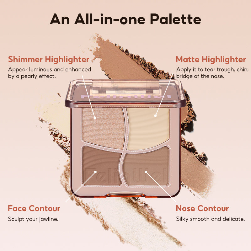 FelinWel 4 colores resaltador contorno paleta maquillaje 3D bronceador mate contorno polvo