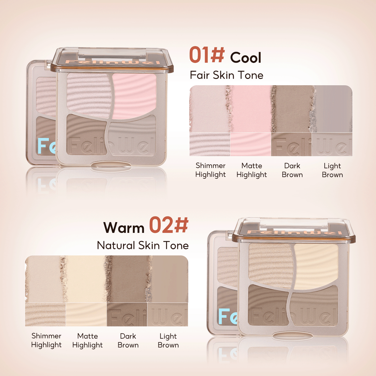 FelinWel 4 colores resaltador contorno paleta maquillaje 3D bronceador mate contorno polvo