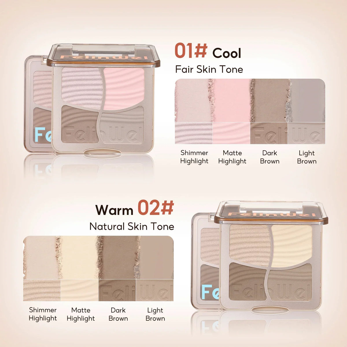 FelinWel 4 colores resaltador contorno paleta maquillaje 3D bronceador mate contorno polvo