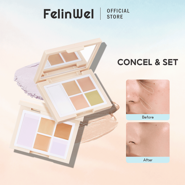 FelinWel Color Corrector & Setting Powder Palette – 12H Crease-Proof Wear