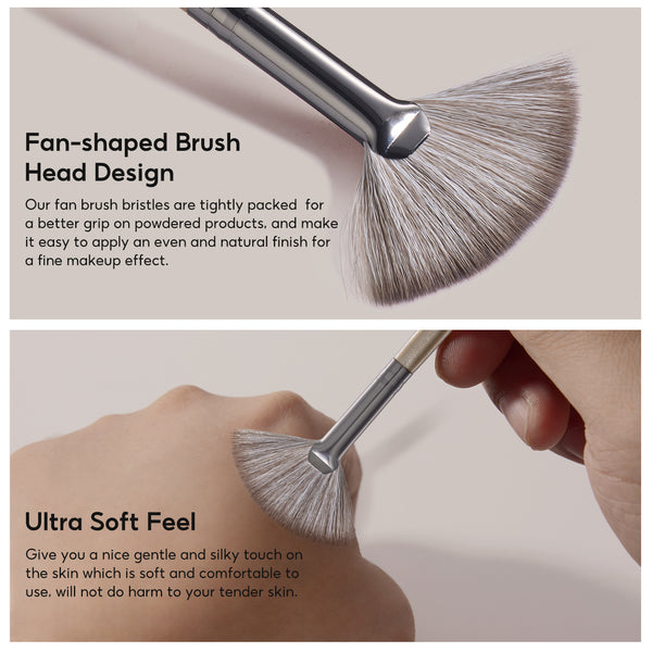 FelinWel Fan-shaped Highlighter Brush Soft Skin-friendly Vegan Bristles No Shedding