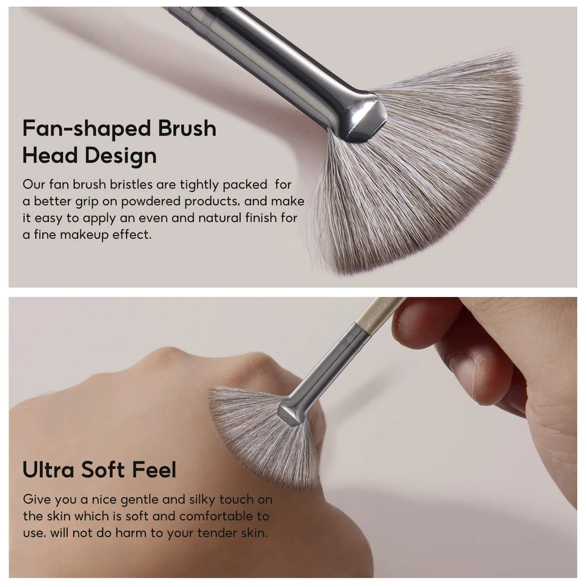 FelinWel Fan-shaped Highlighter Brush Soft Skin-friendly Vegan Bristles No Shedding