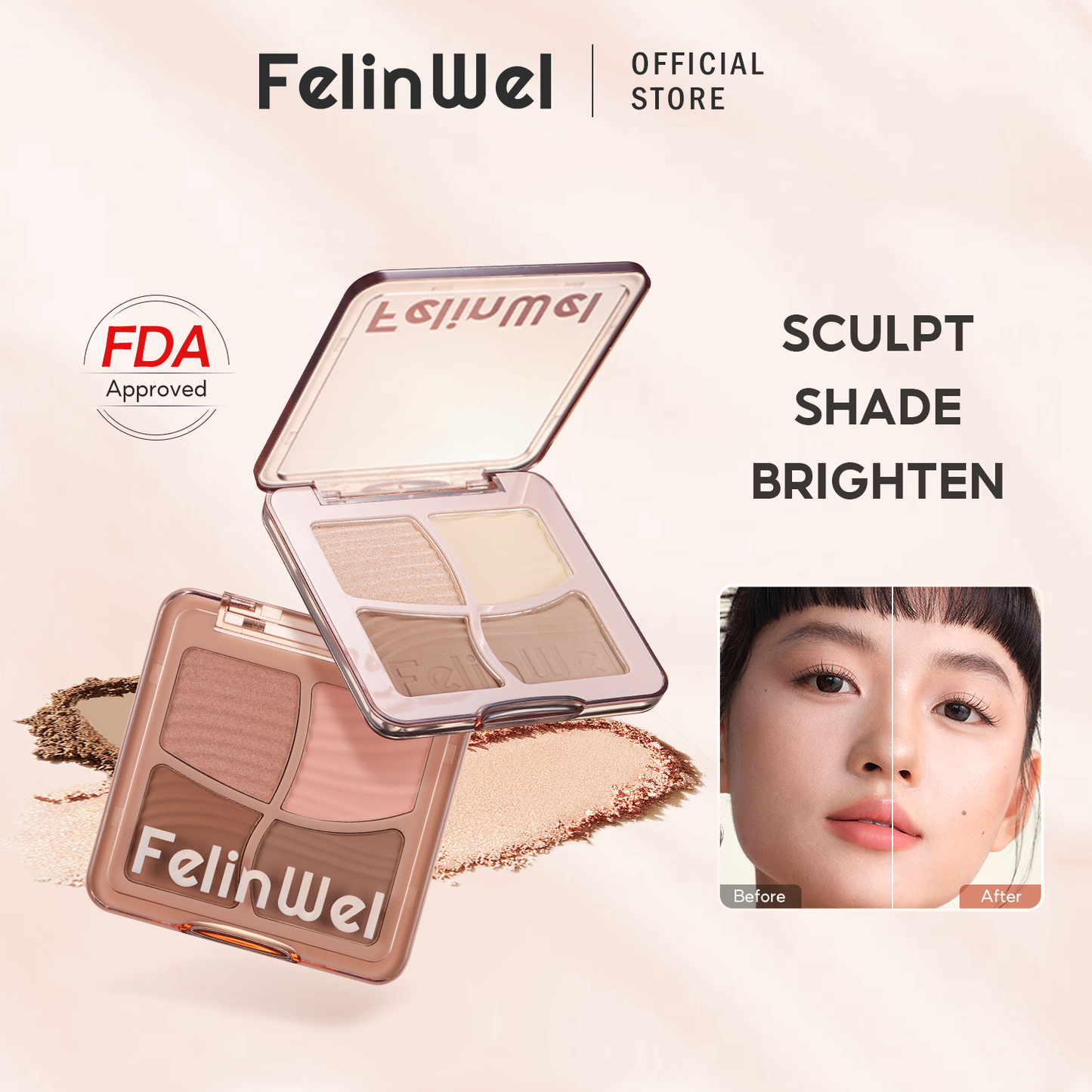 FelinWel 4 colores resaltador contorno paleta maquillaje 3D bronceador mate contorno polvo