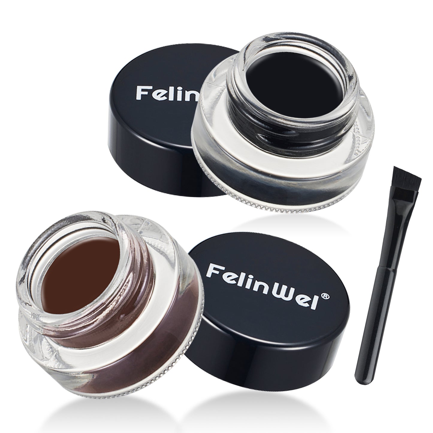 FelinWel Juego de delineador de ojos y cejas en gel de 2 colores con 2 pinceles impermeables a prueba de manchas