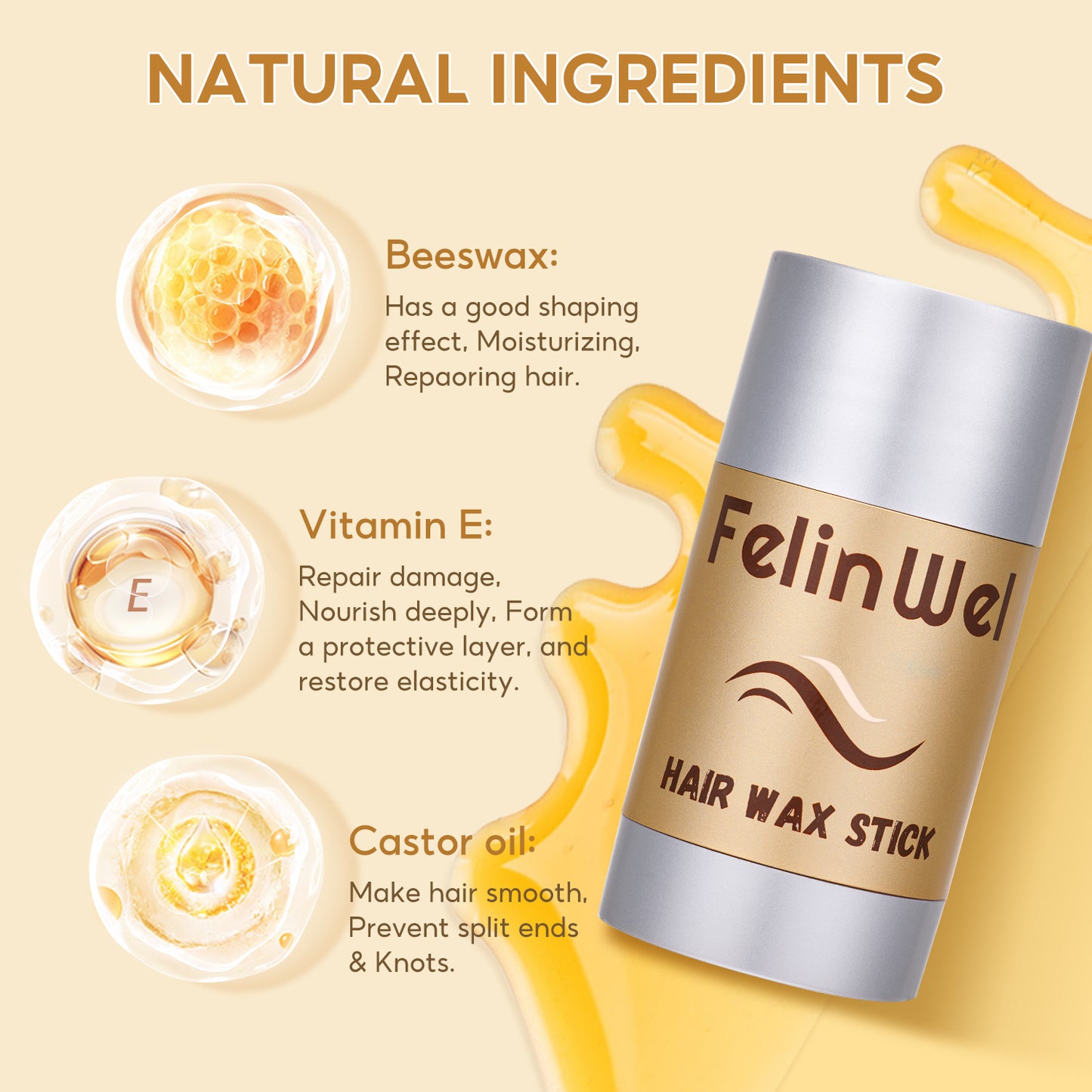 FelinWel Cera para el cabello en barra Pomada para peinar el cabello en barra Cera para el cabello