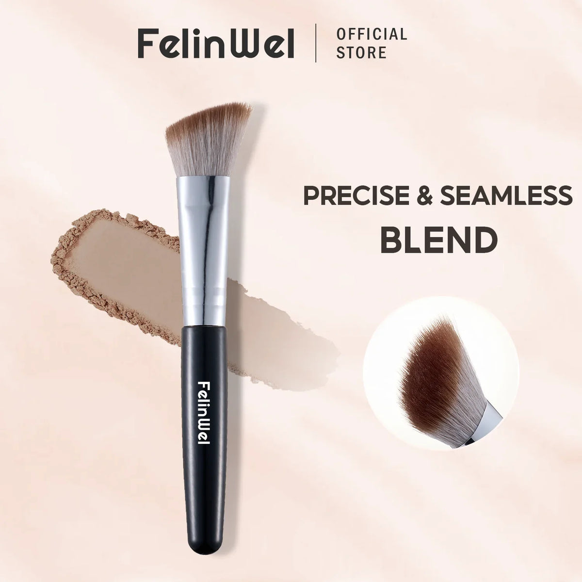 FelinWel Slope Hairline Powder Brush – Soft Vegan Fiber, Precise Blending