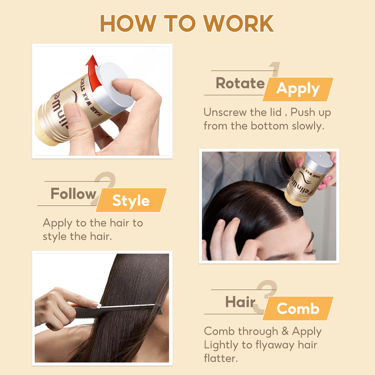 FelinWel Cera para el cabello en barra Pomada para peinar el cabello en barra Cera para el cabello