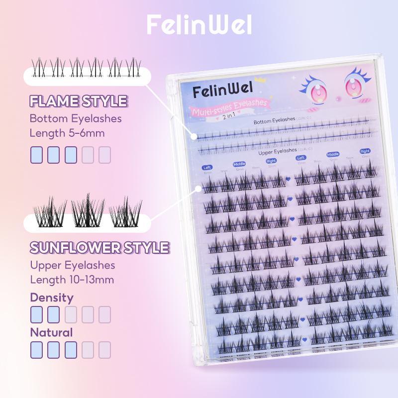 FelinWel Sunflower & Flame Cluster Lashes – Upper & Lower for All Eye Shapes