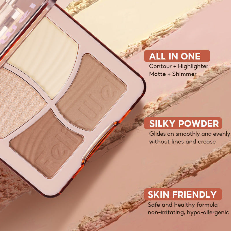 FelinWel 4 colores resaltador contorno paleta maquillaje 3D bronceador mate contorno polvo