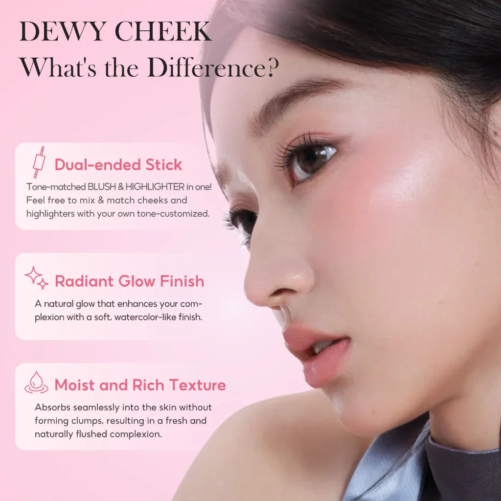 FelinWel Dual-Ended Blush & Highlighter Stick – Dewy Glow, 3 Shades