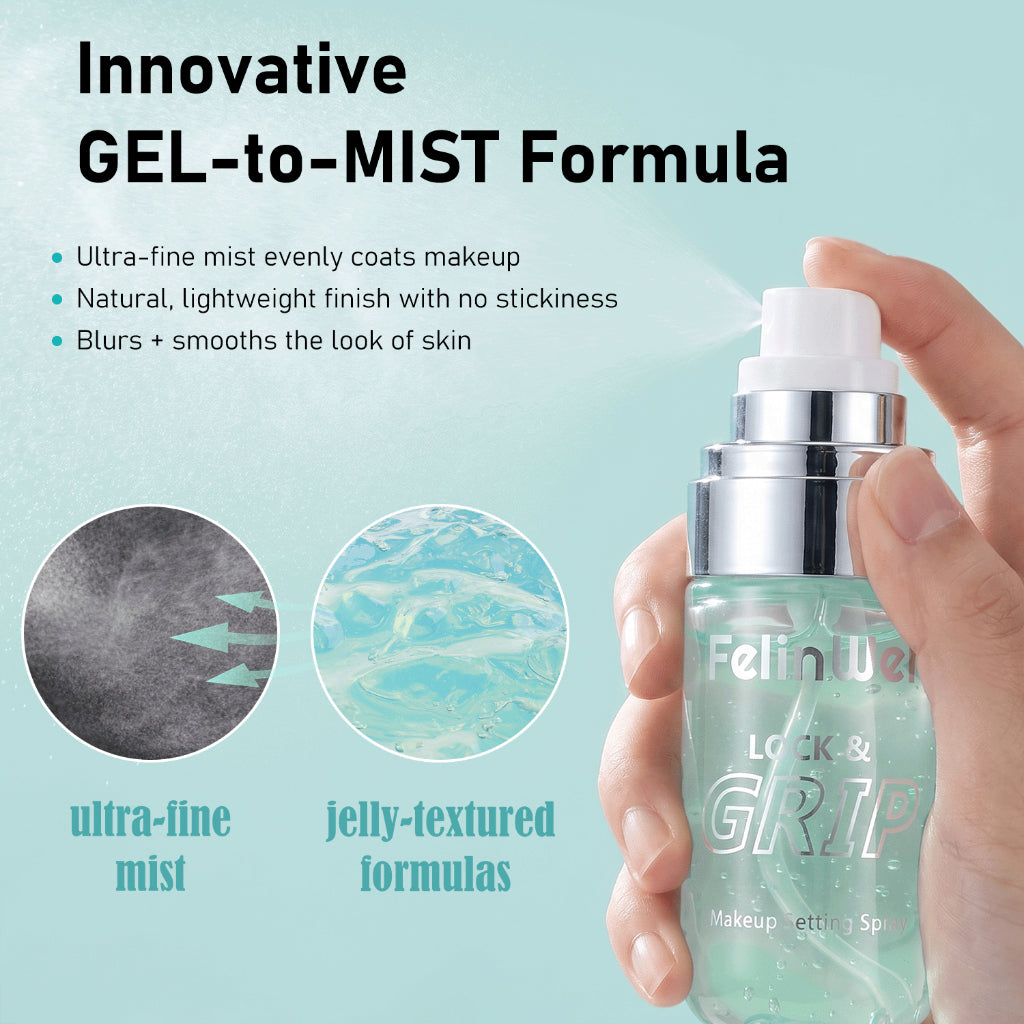 FelinWel - Lock & Grip Makeup Setting Spray, GEL-to-MIST Formula, Ultra-long Wear