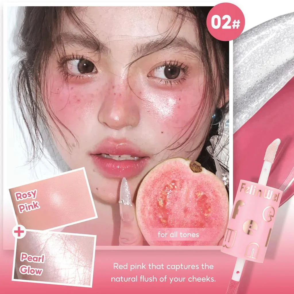 FelinWel Dual-Ended Blush & Highlighter Stick – Dewy Glow, 3 Shades