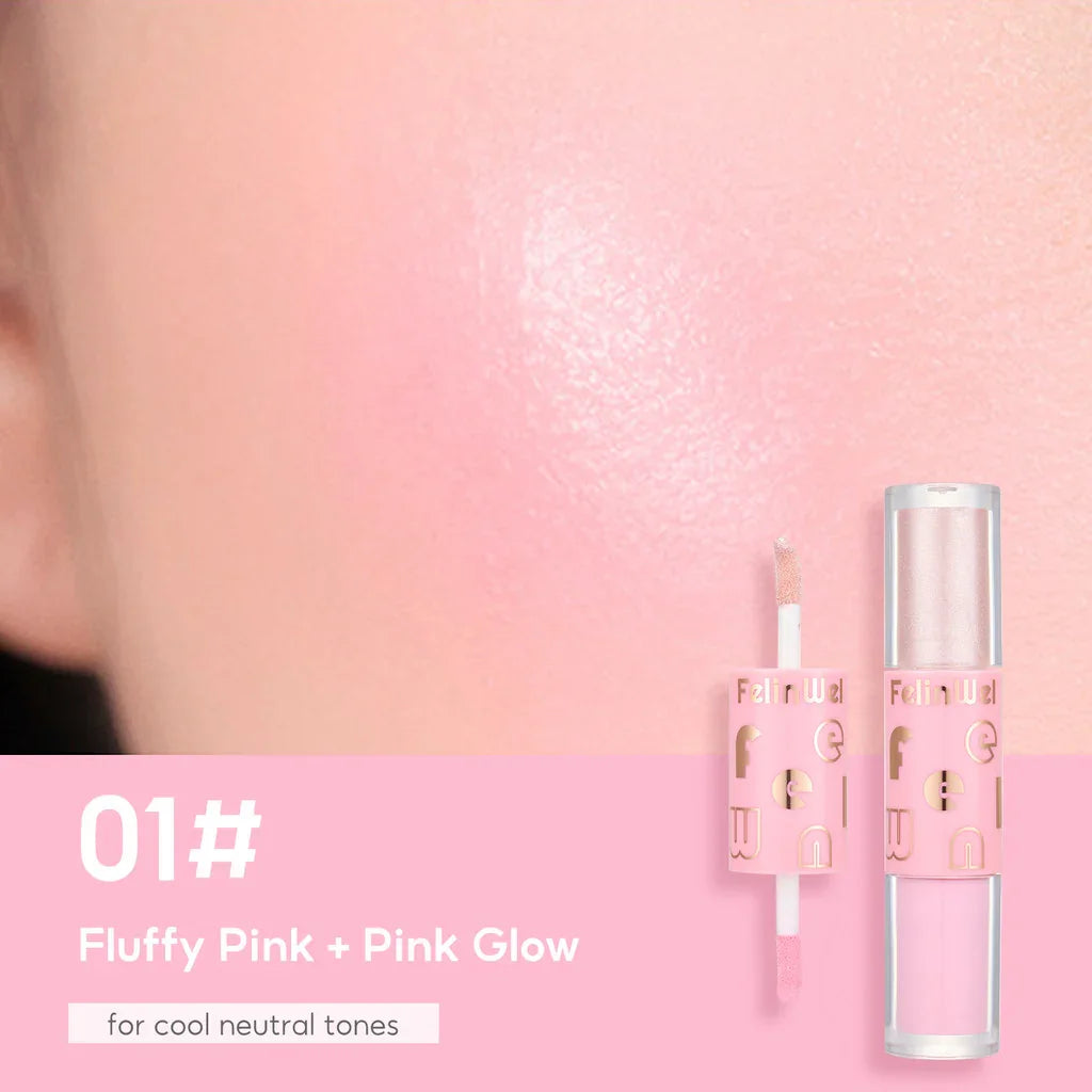 FelinWel Dual-Ended Blush & Highlighter Stick – Dewy Glow, 3 Shades