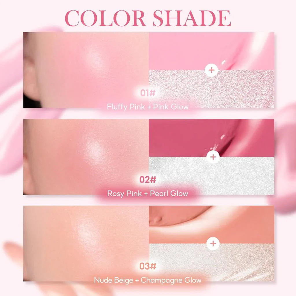 FelinWel Dual-Ended Blush & Highlighter Stick – Dewy Glow, 3 Shades
