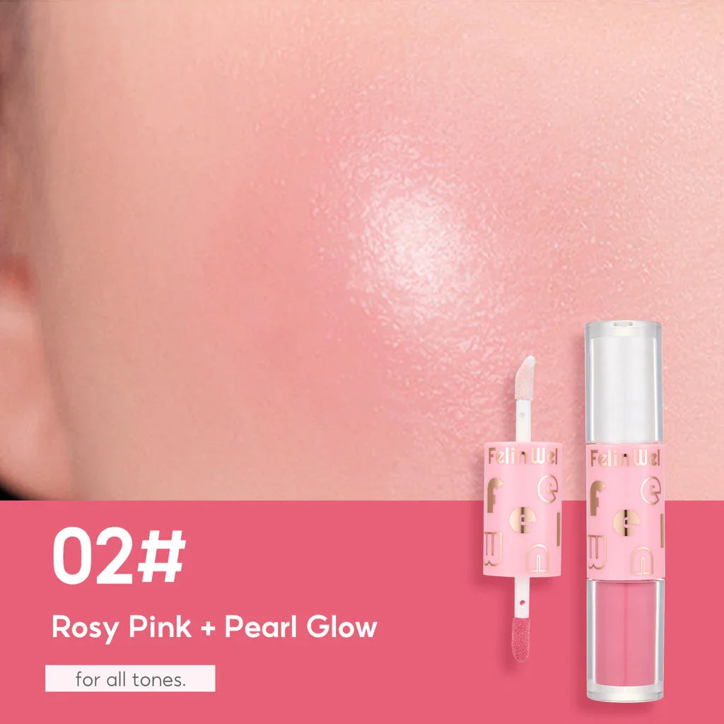 FelinWel Dual-Ended Blush & Highlighter Stick – Dewy Glow, 3 Shades