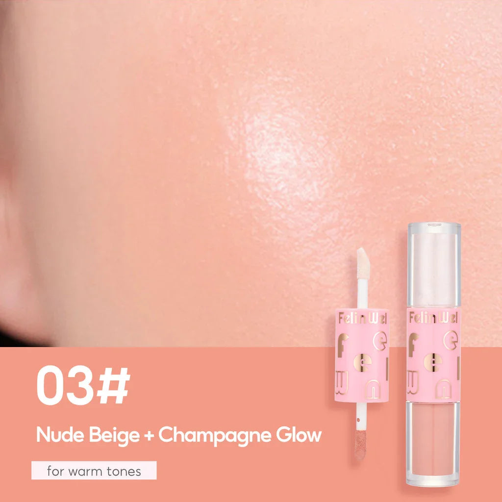 FelinWel Dual-Ended Blush & Highlighter Stick – Dewy Glow, 3 Shades