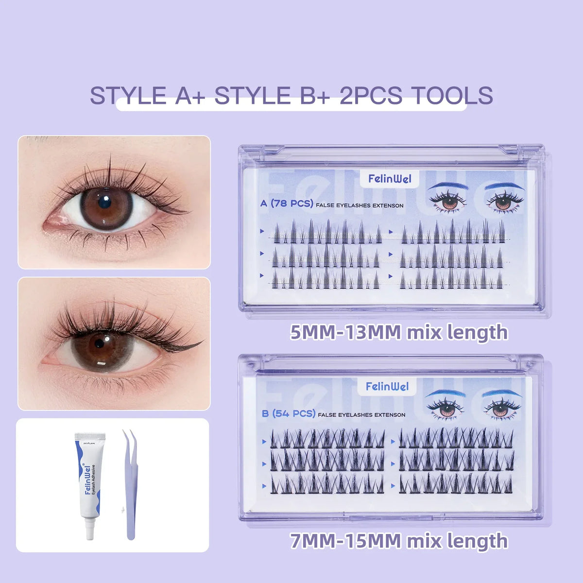 FelinWel Pestañas postizas en racimo para extensión de pestañas DIY