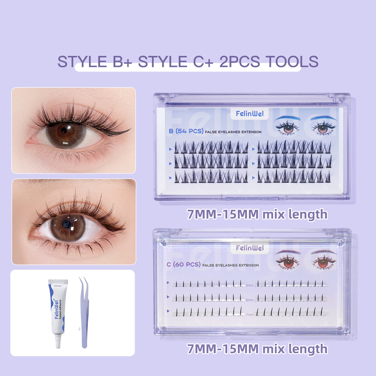 FelinWel Pestañas postizas en racimo para extensión de pestañas DIY