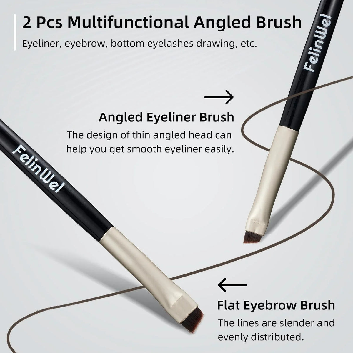 FelinWel 2 brochas de maquillaje para cejas y delineador de ojos en ángulo