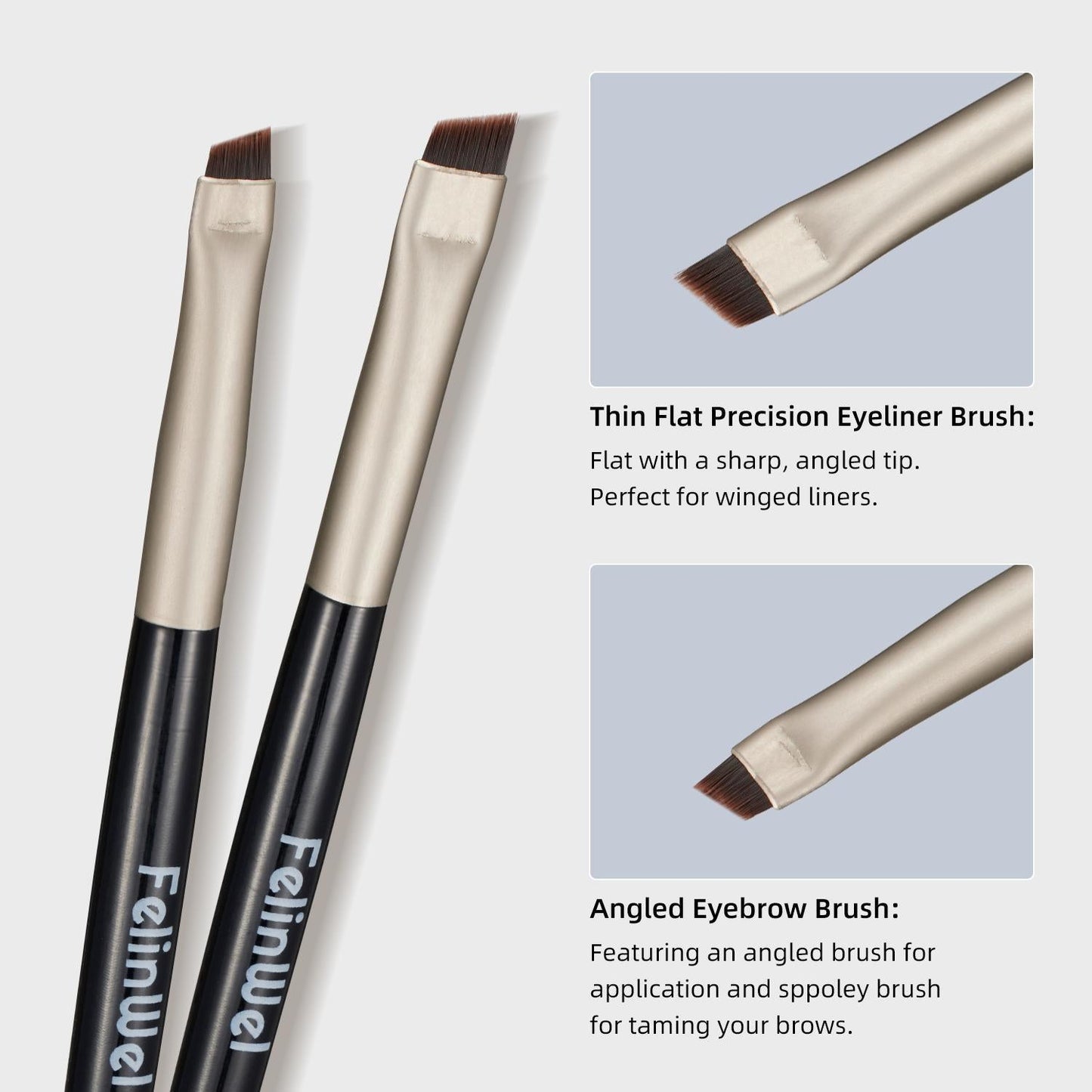 FelinWel 2 brochas de maquillaje para cejas y delineador de ojos en ángulo