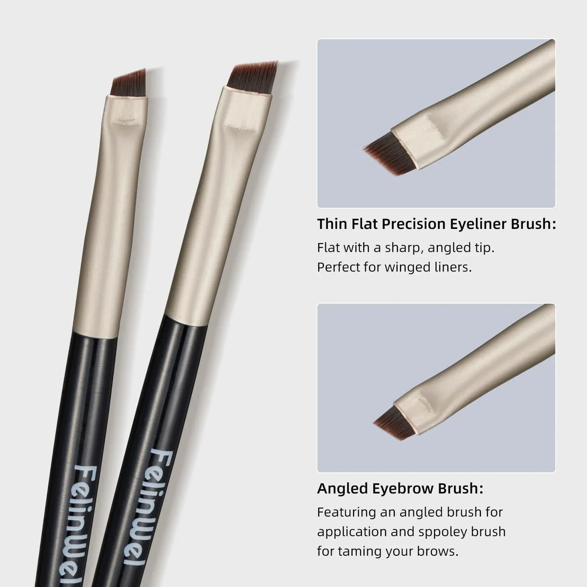 FelinWel 2 brochas de maquillaje para cejas y delineador de ojos en ángulo