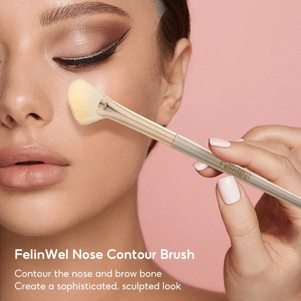 FelinWel Half Fan-Shape Nose Contour Brush – Precise Sculpting, Cruelty-Free