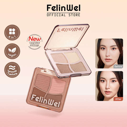 FelinWel 4 colores resaltador contorno paleta maquillaje 3D bronceador mate contorno polvo 