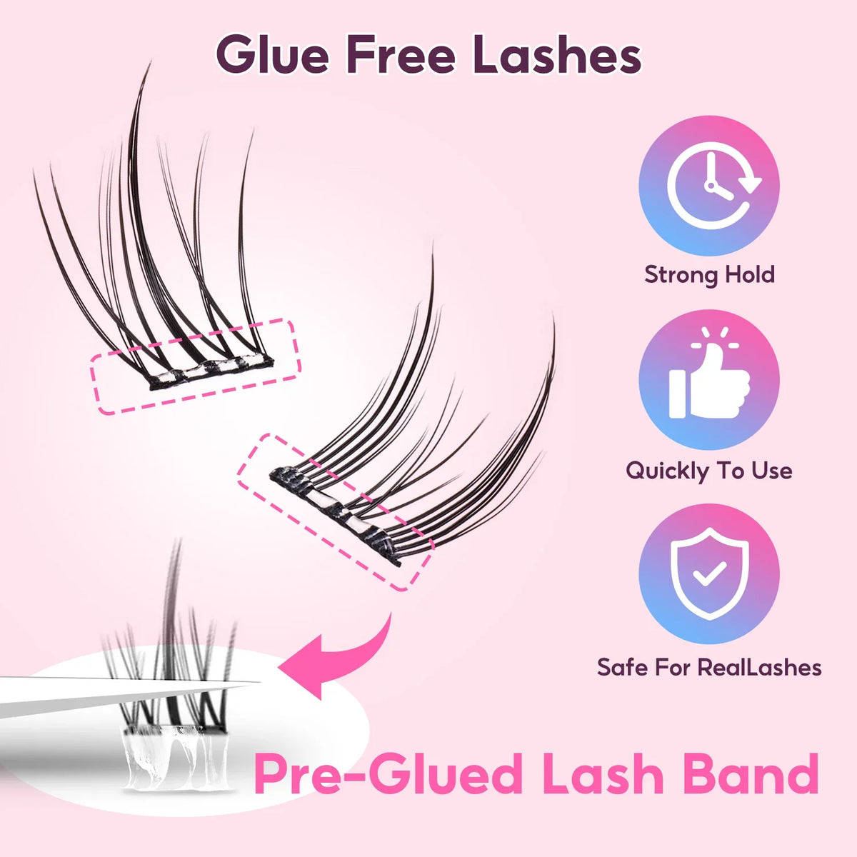 FelinWel Glue-free Cluster Eyelash Extensions Self-adhesive Remover-free Reusable