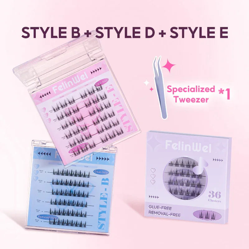 FelinWel Glue-free Cluster Eyelash Extensions Self-adhesive Remover-free Reusable