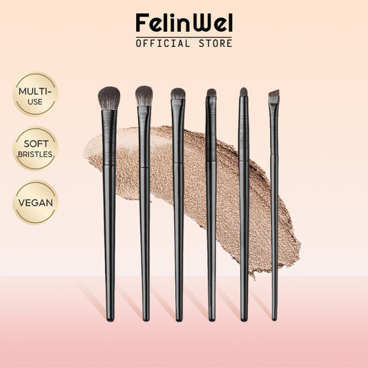 FelinWel - Juego de 6 brochas de maquillaje para ojos, cerdas sintéticas suaves y libres de crueldad animal 