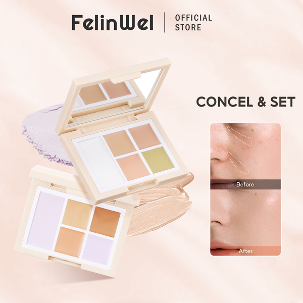 FelinWel Color Corrector + Setting Powder Palette for Dark Circles, Redness & Blemishes