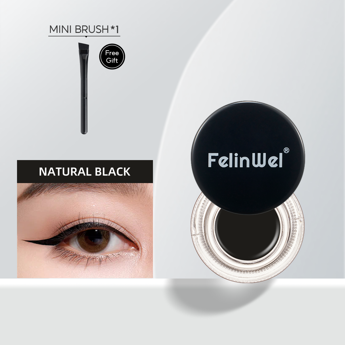 FelinWel Juego de delineador de ojos y cejas en gel de 2 colores con 2 pinceles impermeables a prueba de manchas 