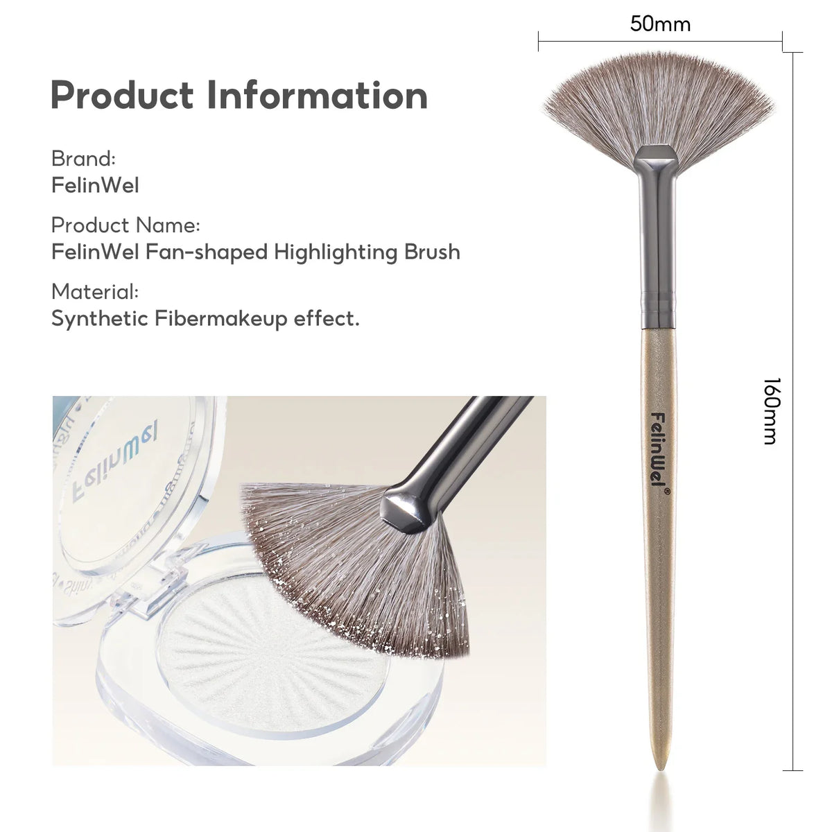 FelinWel Fan-shaped Highlighter Brush Soft Skin-friendly Vegan Bristles No Shedding
