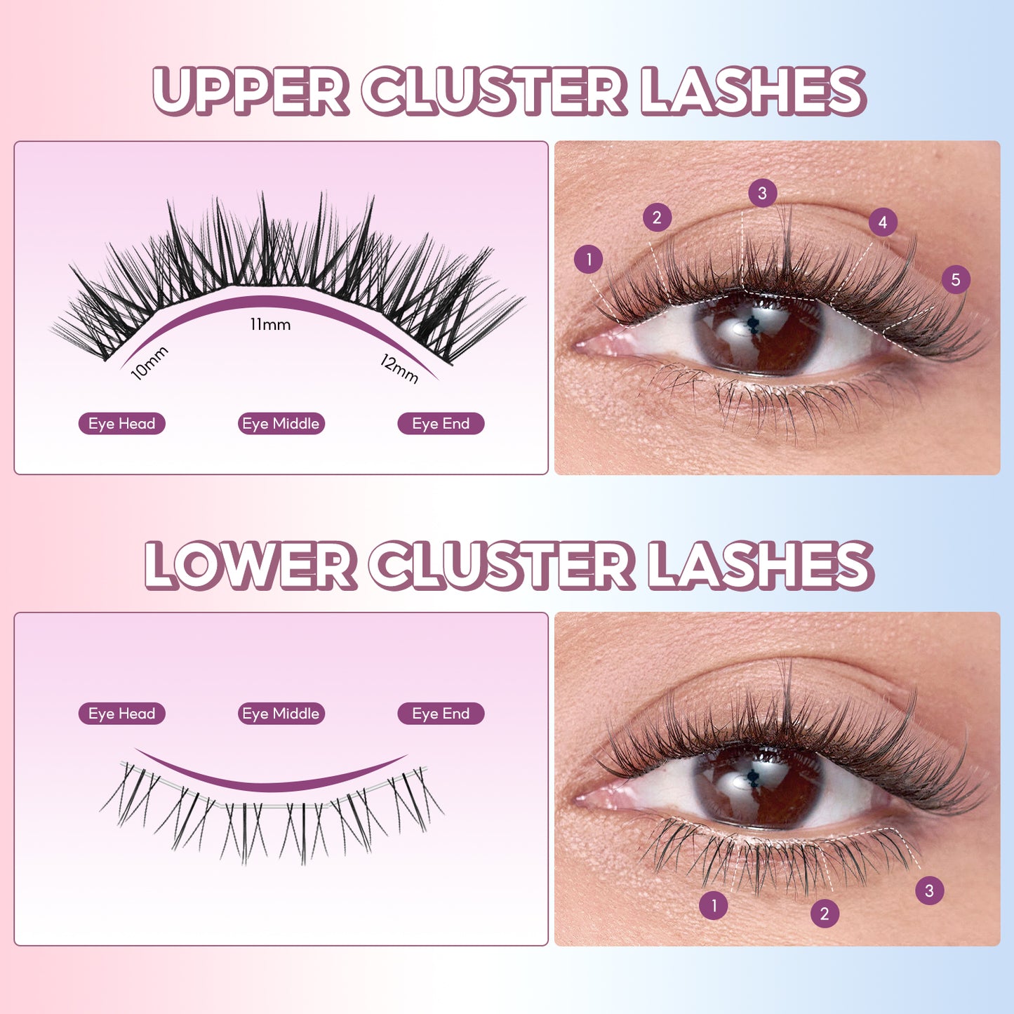 FelinWel 2 Styles Upper & Bottom Cluster Lashes Extensions Sunflower & Flame Style