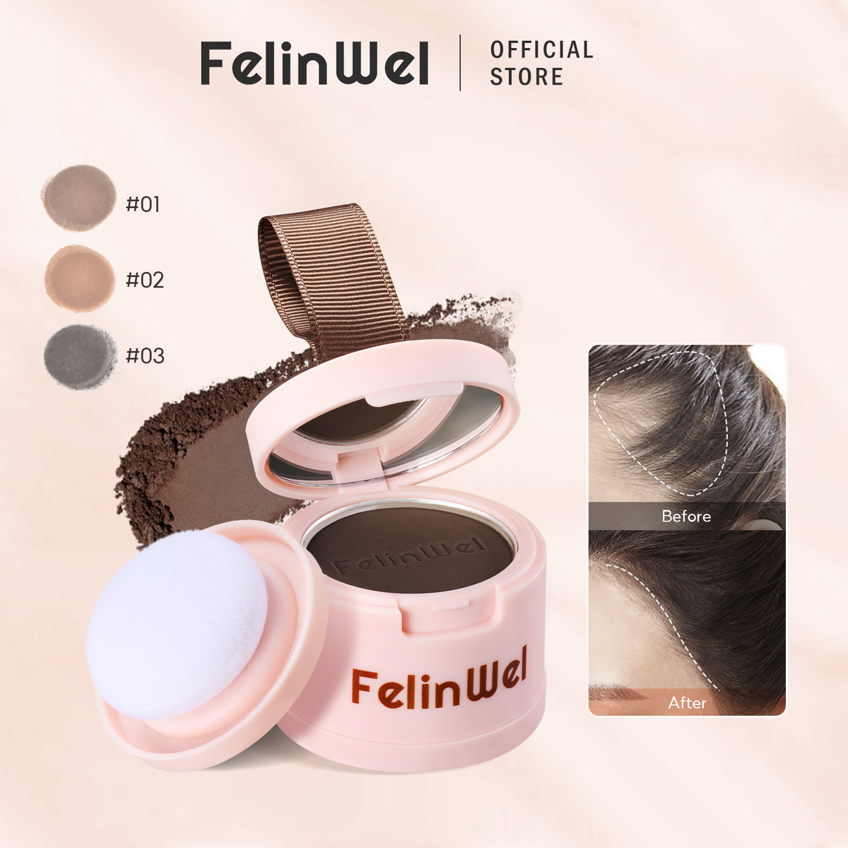 FelinWel Hairline Shadow Powder with Mirror and Puff Hairline Cover