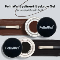 FelinWel Juego de delineador de ojos y cejas en gel de 2 colores con 2 pinceles impermeables a prueba de manchas 