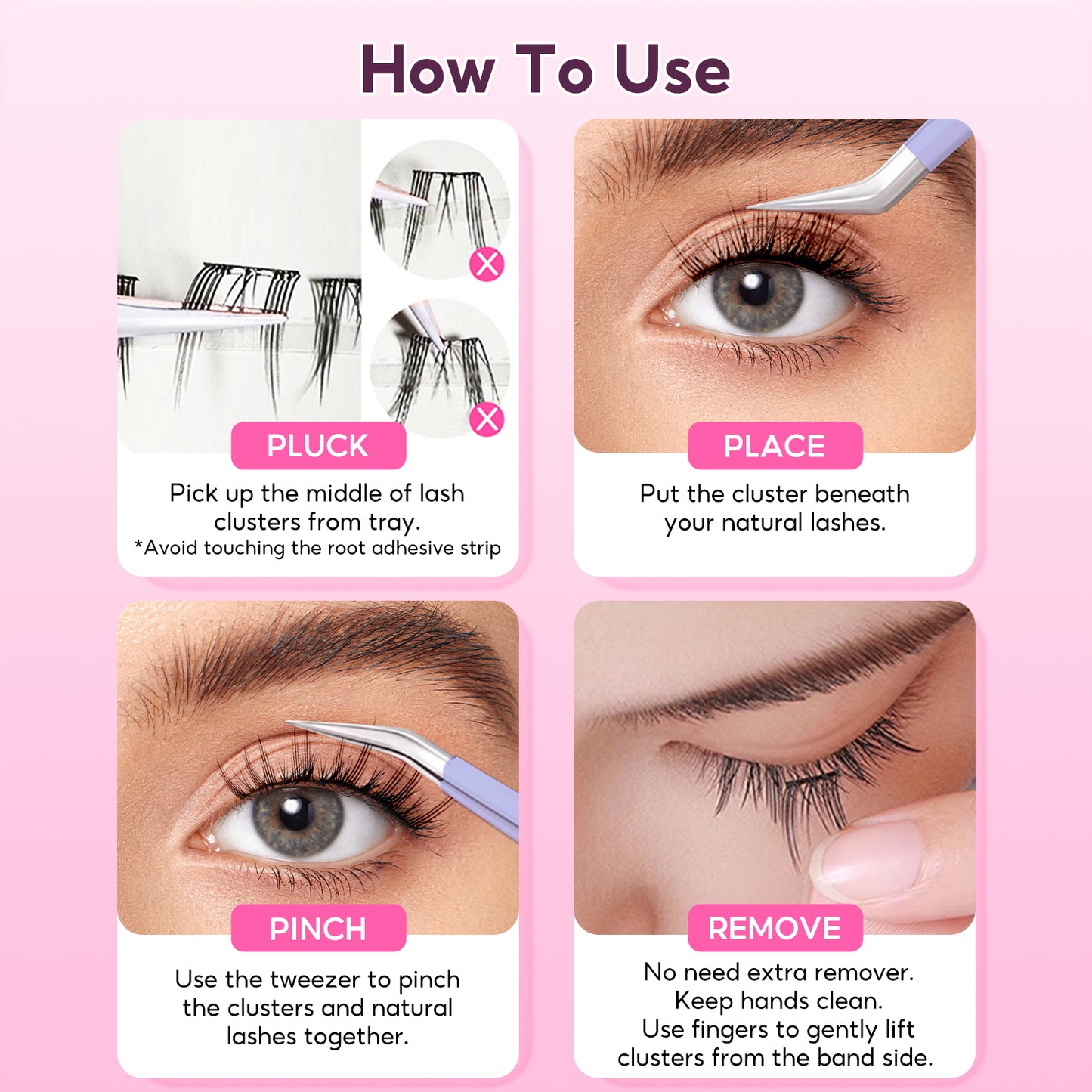 FelinWel Glue-free Cluster Eyelash Extensions Self-adhesive Remover-free Reusable