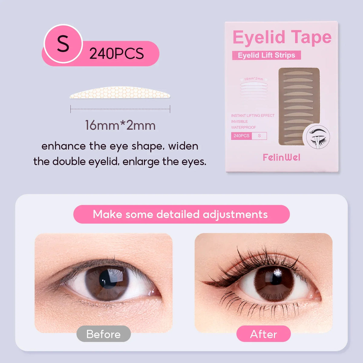 FelinWel Invisible Double Eyelid Tape – 240 Pcs, Waterproof, for Hooded & Mono-Lids