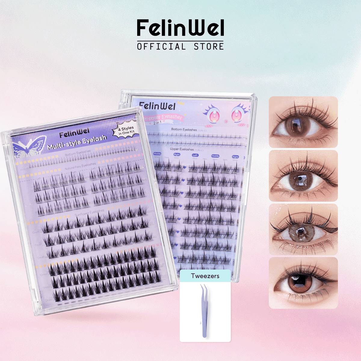 FelinWel Sunflower & Flame Cluster Lashes – Upper & Lower for All Eye Shapes
