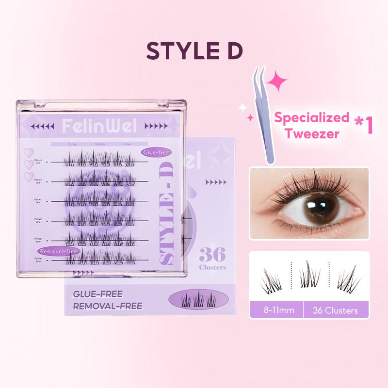 FelinWel Glue-free Cluster Eyelash Extensions Self-adhesive Remover-free Reusable