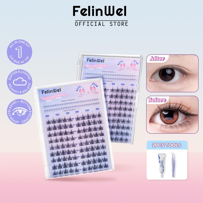 FelinWel 2 Styles Upper & Bottom Cluster Lashes Extensions Sunflower & Flame Style