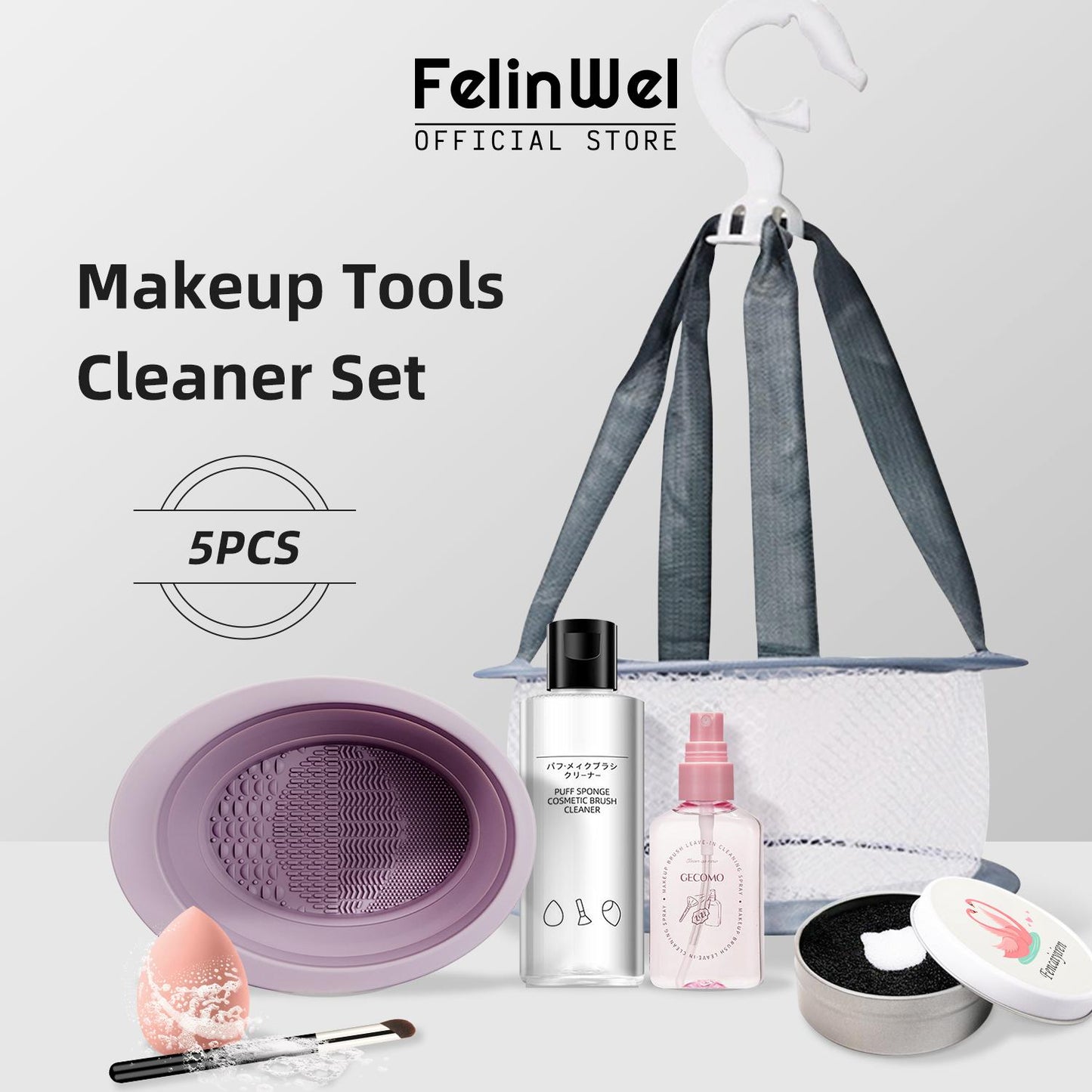 FelinWel - Juego de limpiador de herramientas para brochas de maquillaje, herramientas de lavado portátiles, brocha fácil de limpiar, esponja